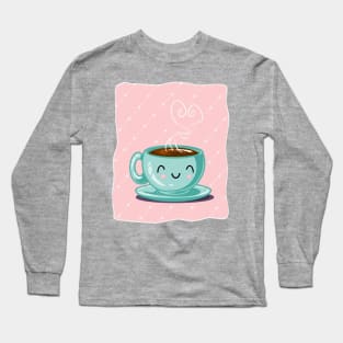 Happy Coffee Pink Long Sleeve T-Shirt